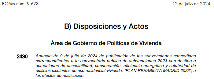 El Ayuntamiento de Madrid publica el listado de subvenciones concedidas del «Plan Rehabilita Madrid 2023»